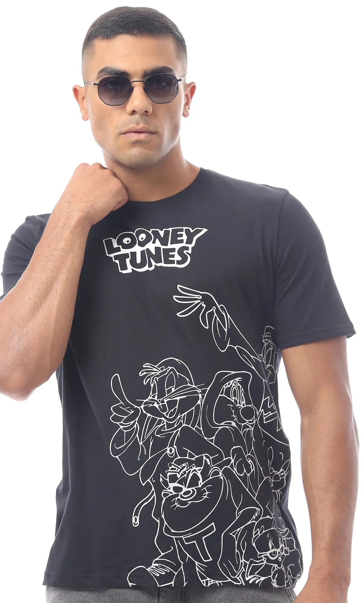 O170323 Looney Tunes' Printed Slip On Regular Fit Black Tee