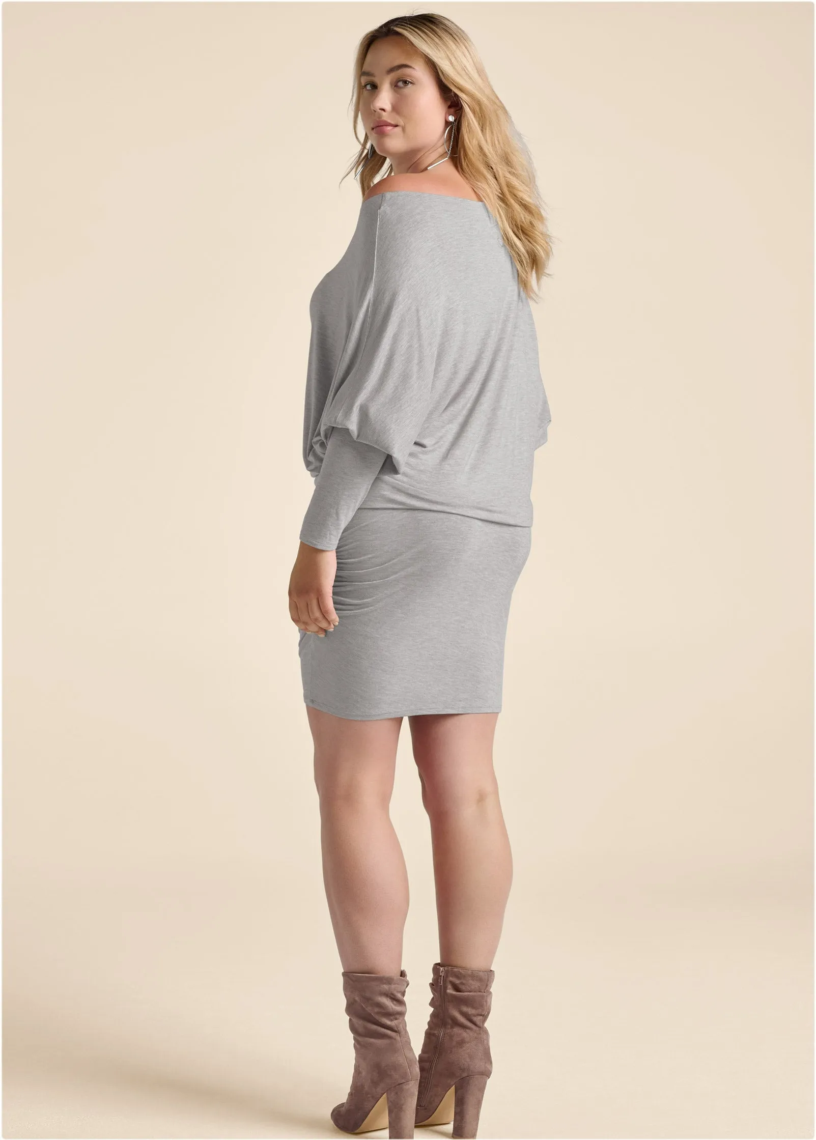 Off-Shoulder Dress - Heather Grey