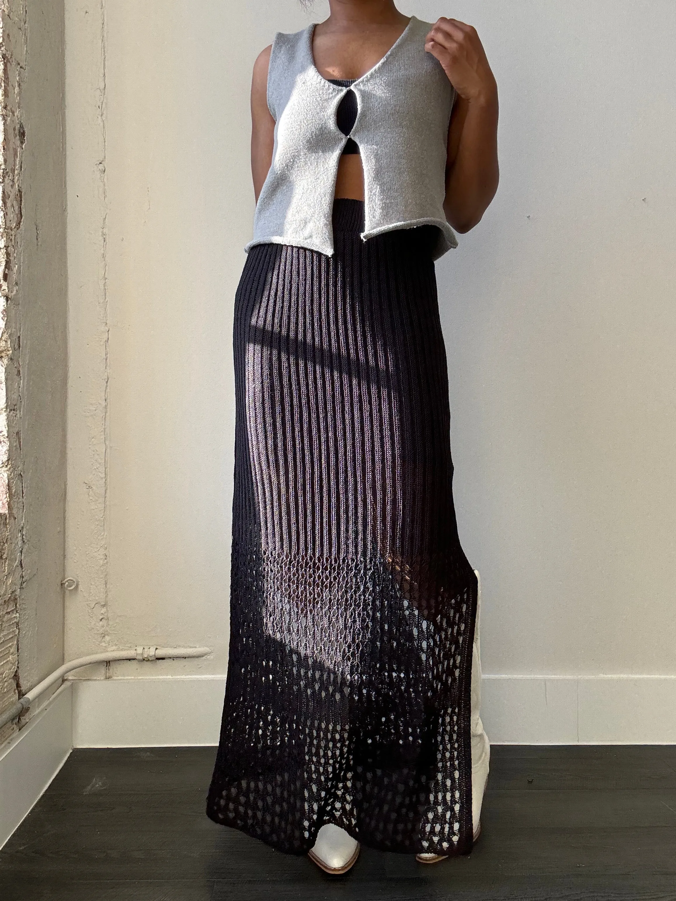 Perry Crochet Knit Maxi Skirt In Black