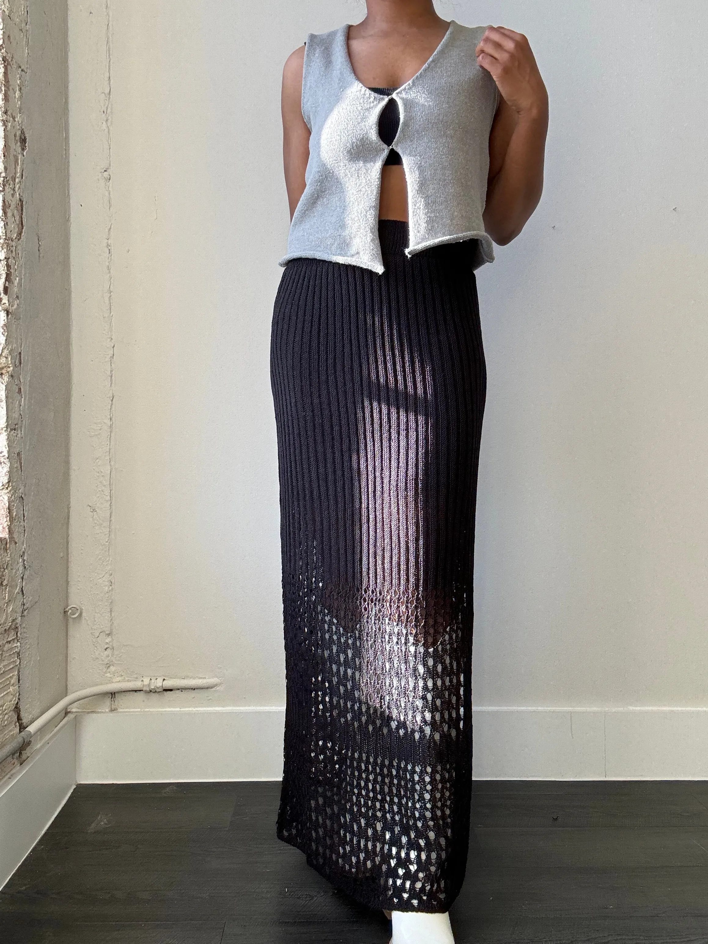 Perry Crochet Knit Maxi Skirt In Black