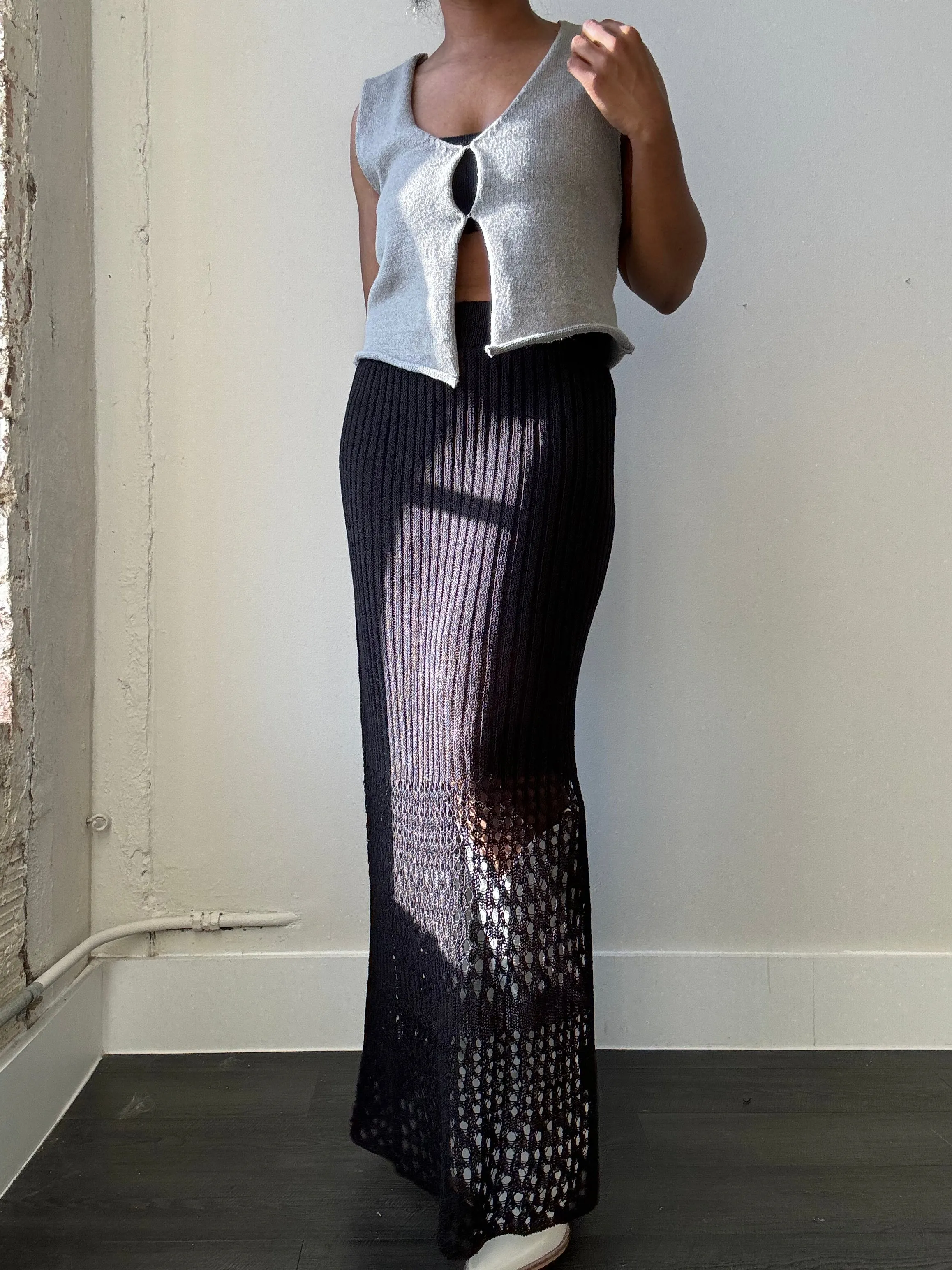 Perry Crochet Knit Maxi Skirt In Black