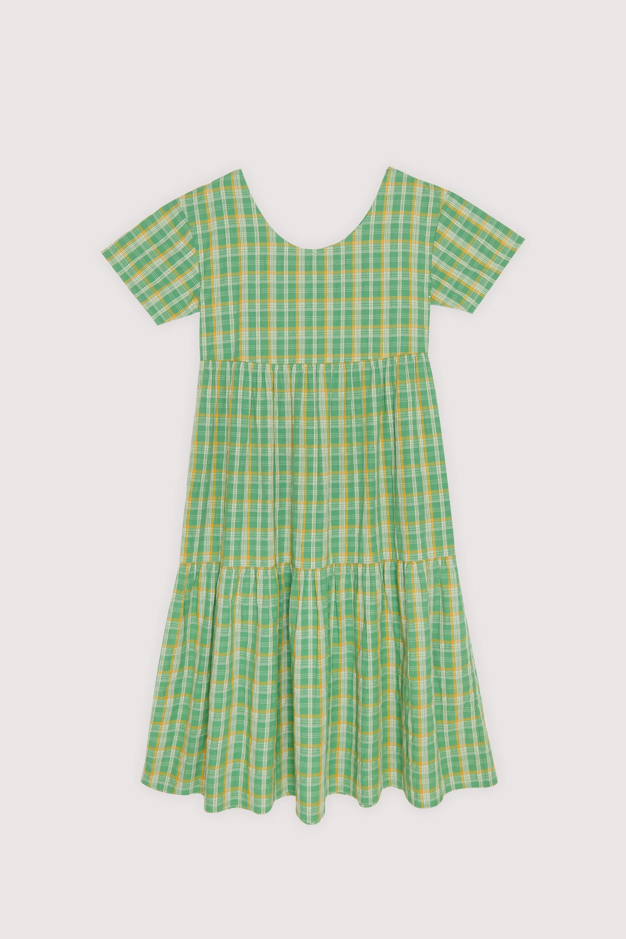 PLAID TIERED MIDI DRESS