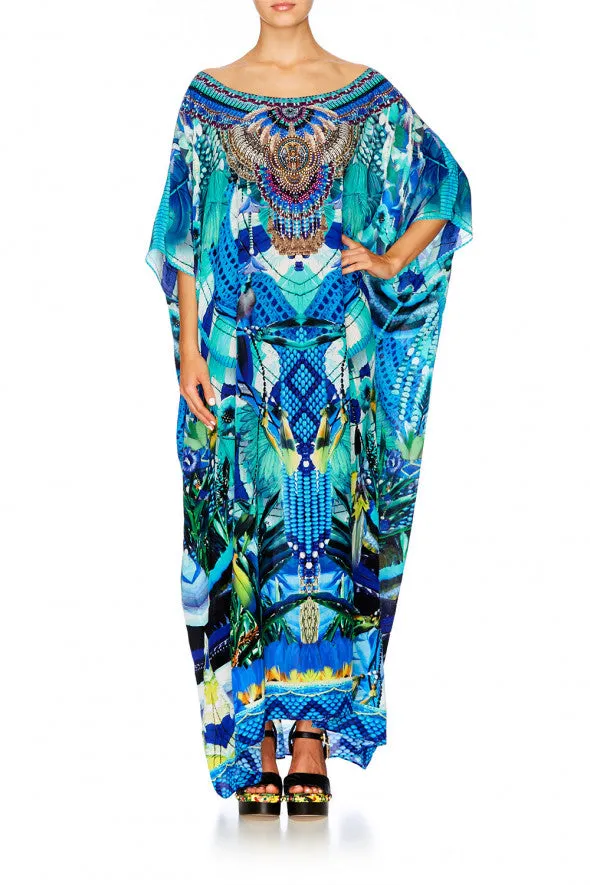 Round Neck Kaftan- Amazon Azure