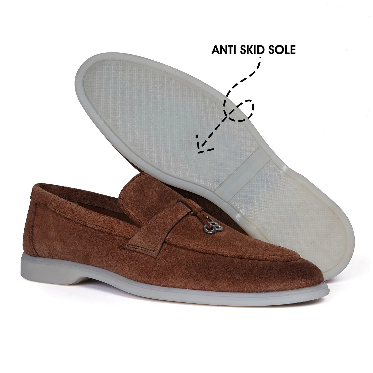 Rustic Suede Leather Loafer with Metal Initial