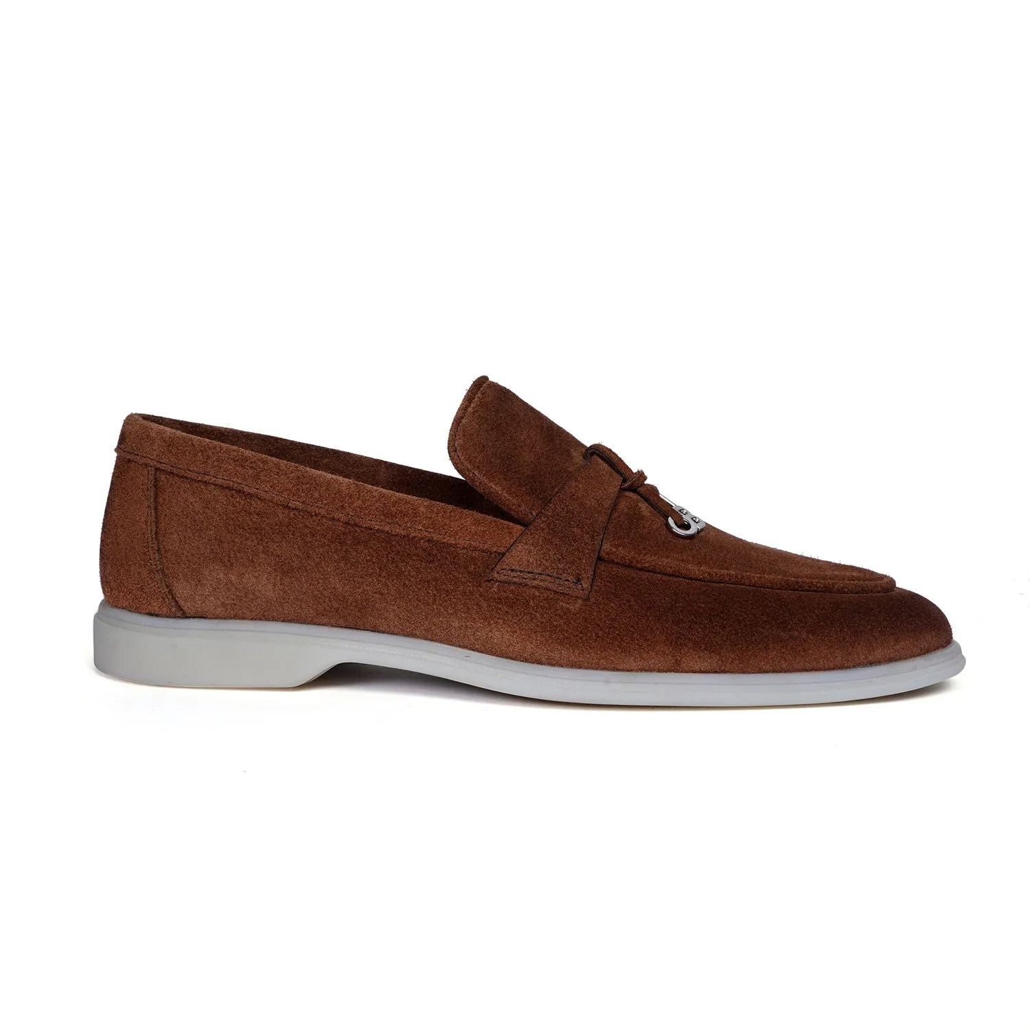 Rustic Suede Leather Loafer with Metal Initial