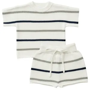 Sage   Navy Stripe Knit Short Set Sage   Navy Stripe Knit Short Set