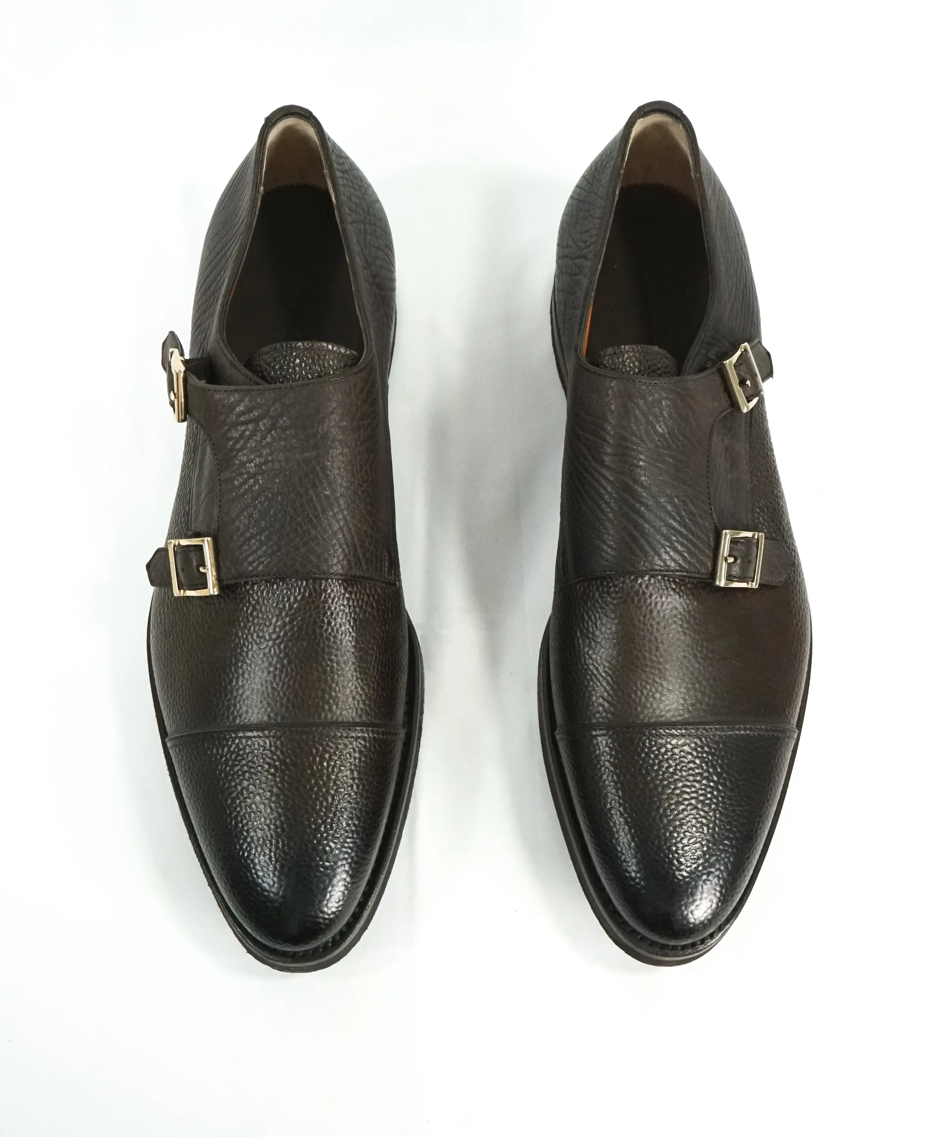 SANTONI - "GOODYEAR WELT” Mixed Pebbled & Grain Leather Monk Strap Loafers - 11.5