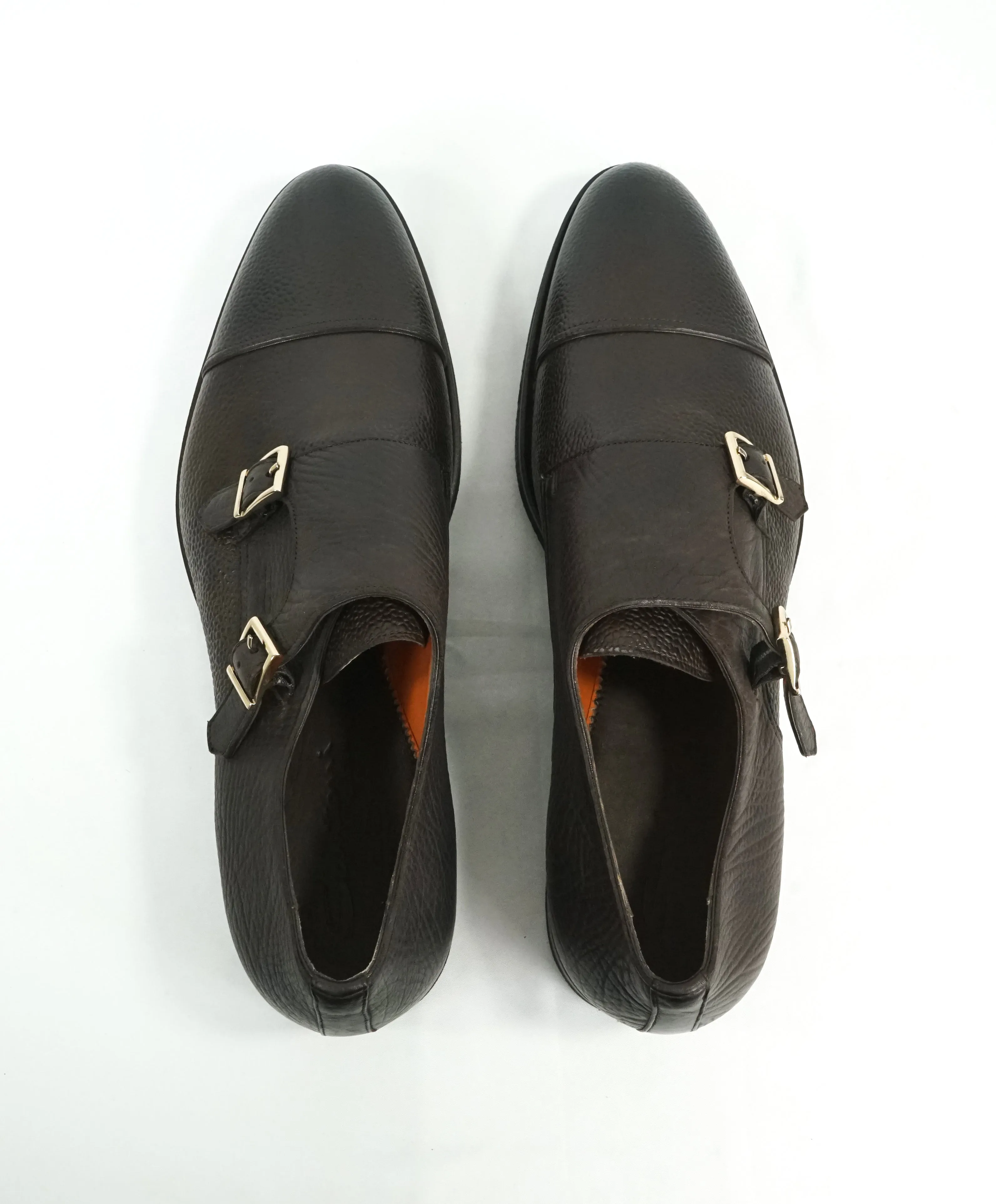 SANTONI - "GOODYEAR WELT” Mixed Pebbled & Grain Leather Monk Strap Loafers - 11.5