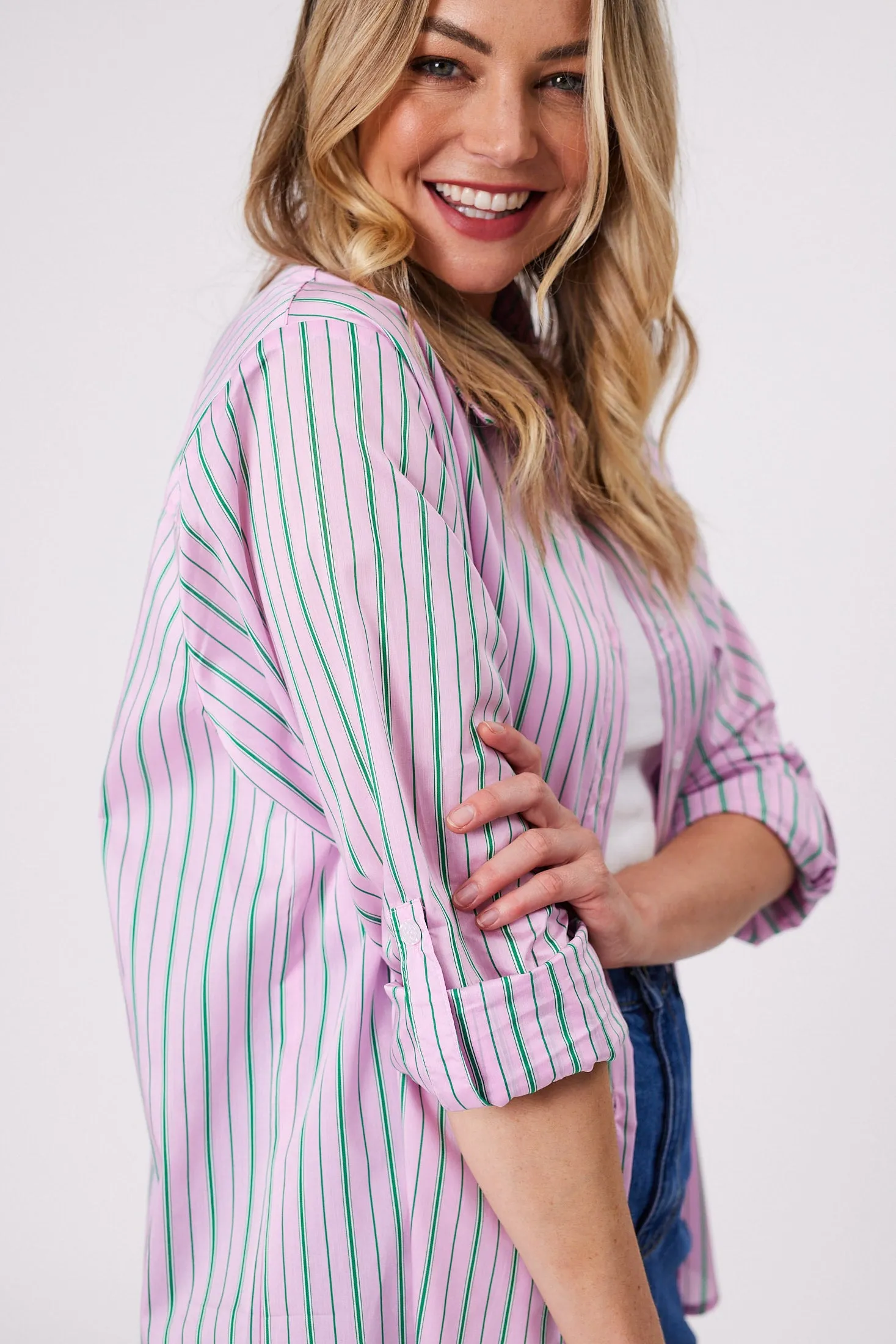 Shine On Label Zinnia Striped Shirt Pink