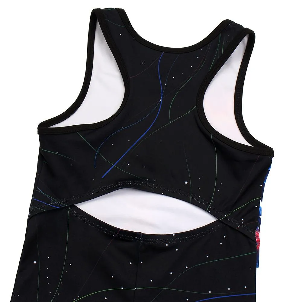 Sparkly Flower Diamond Pattern Biketard Unitard for Girls