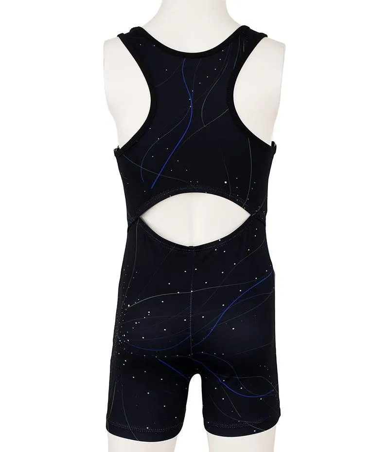Sparkly Flower Diamond Pattern Biketard Unitard for Girls