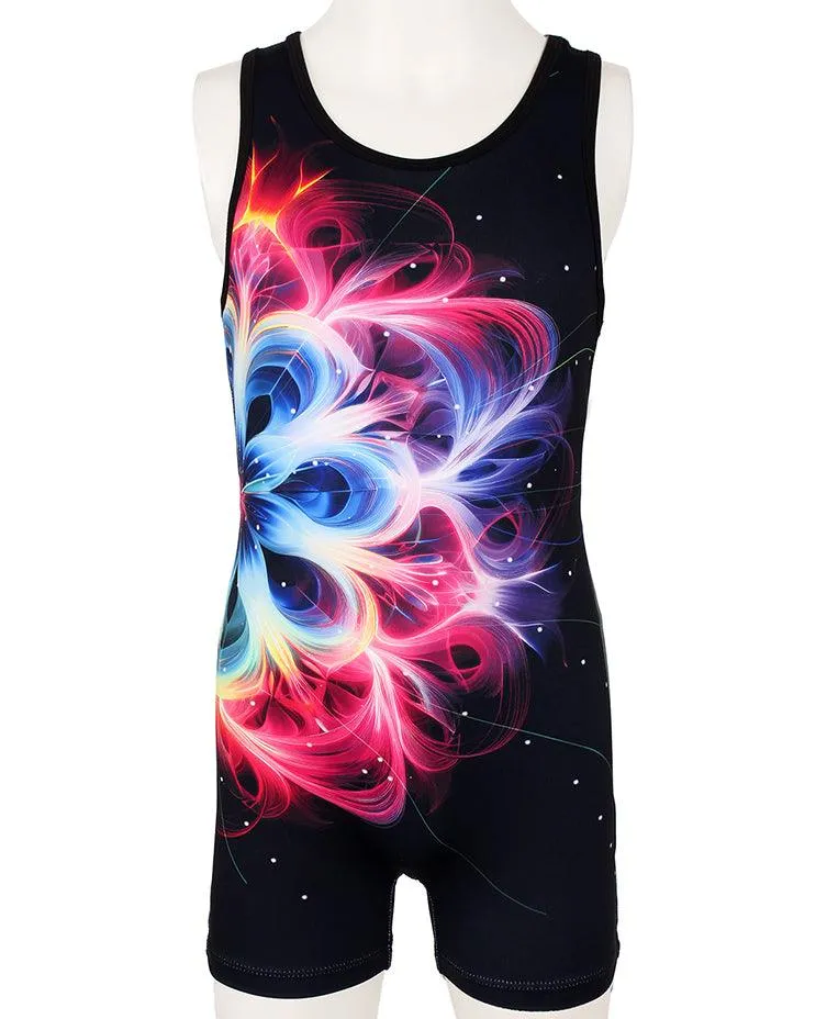 Sparkly Flower Diamond Pattern Biketard Unitard for Girls