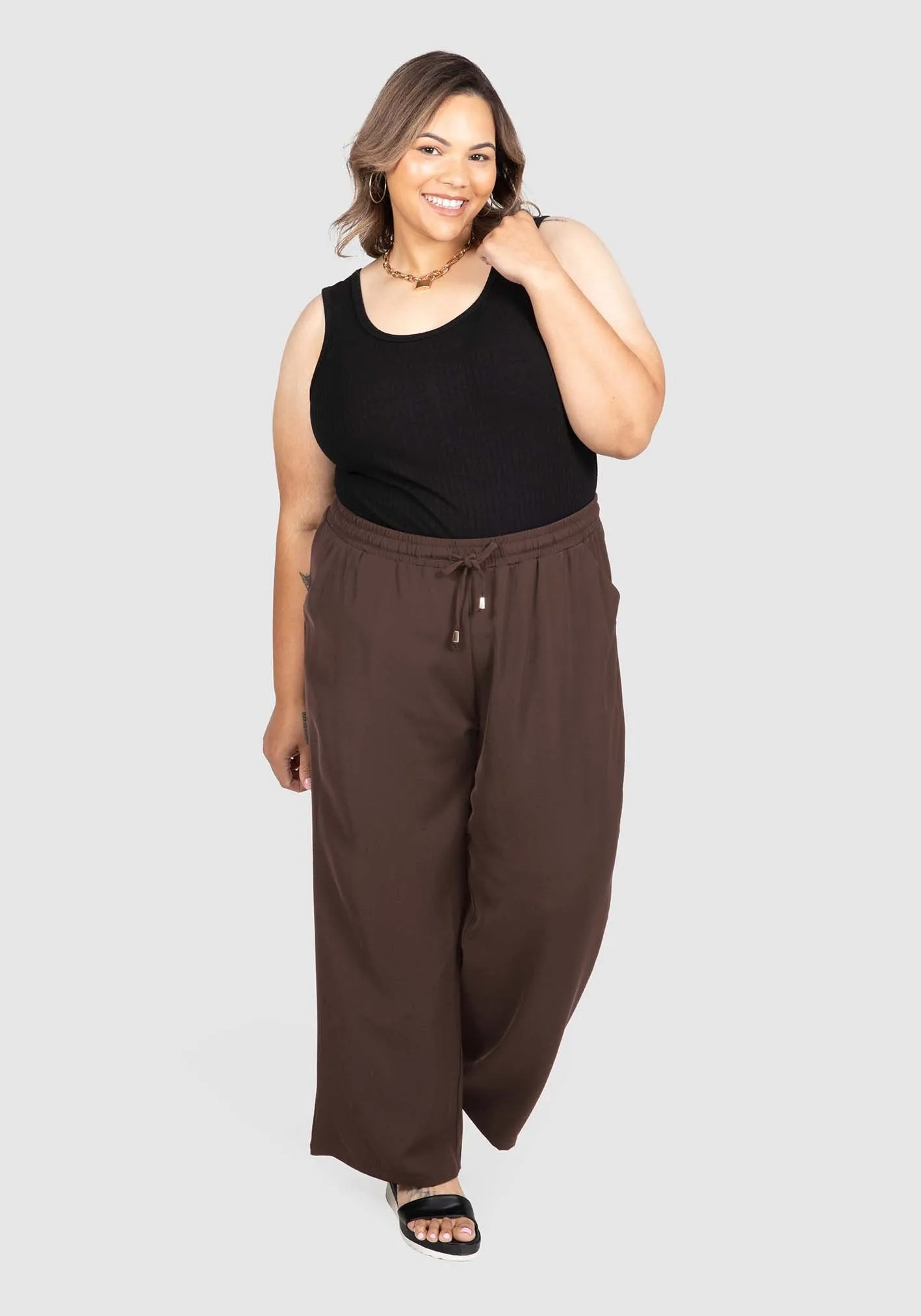 Stella Wide Leg Pant   - Chocolate