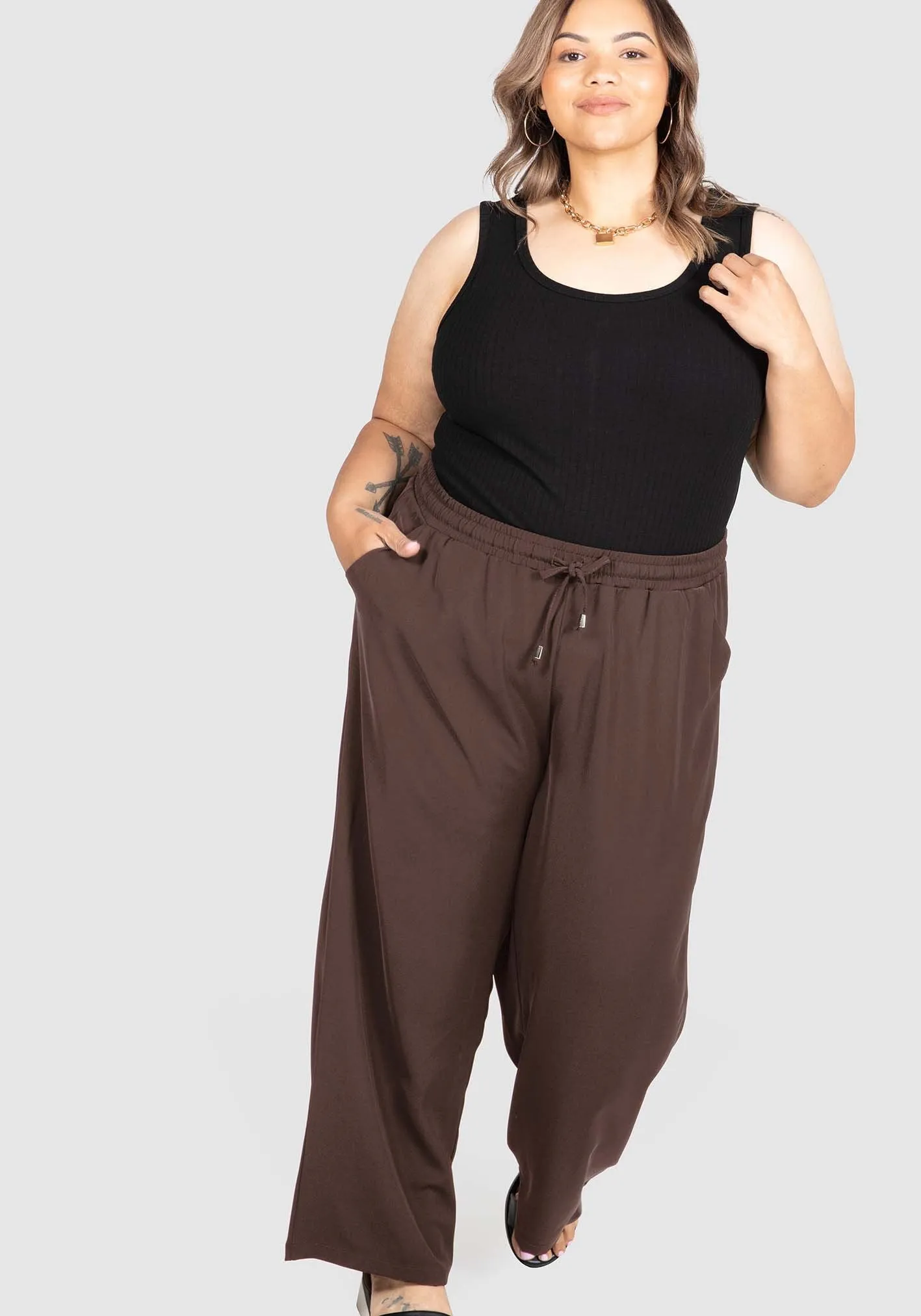 Stella Wide Leg Pant   - Chocolate