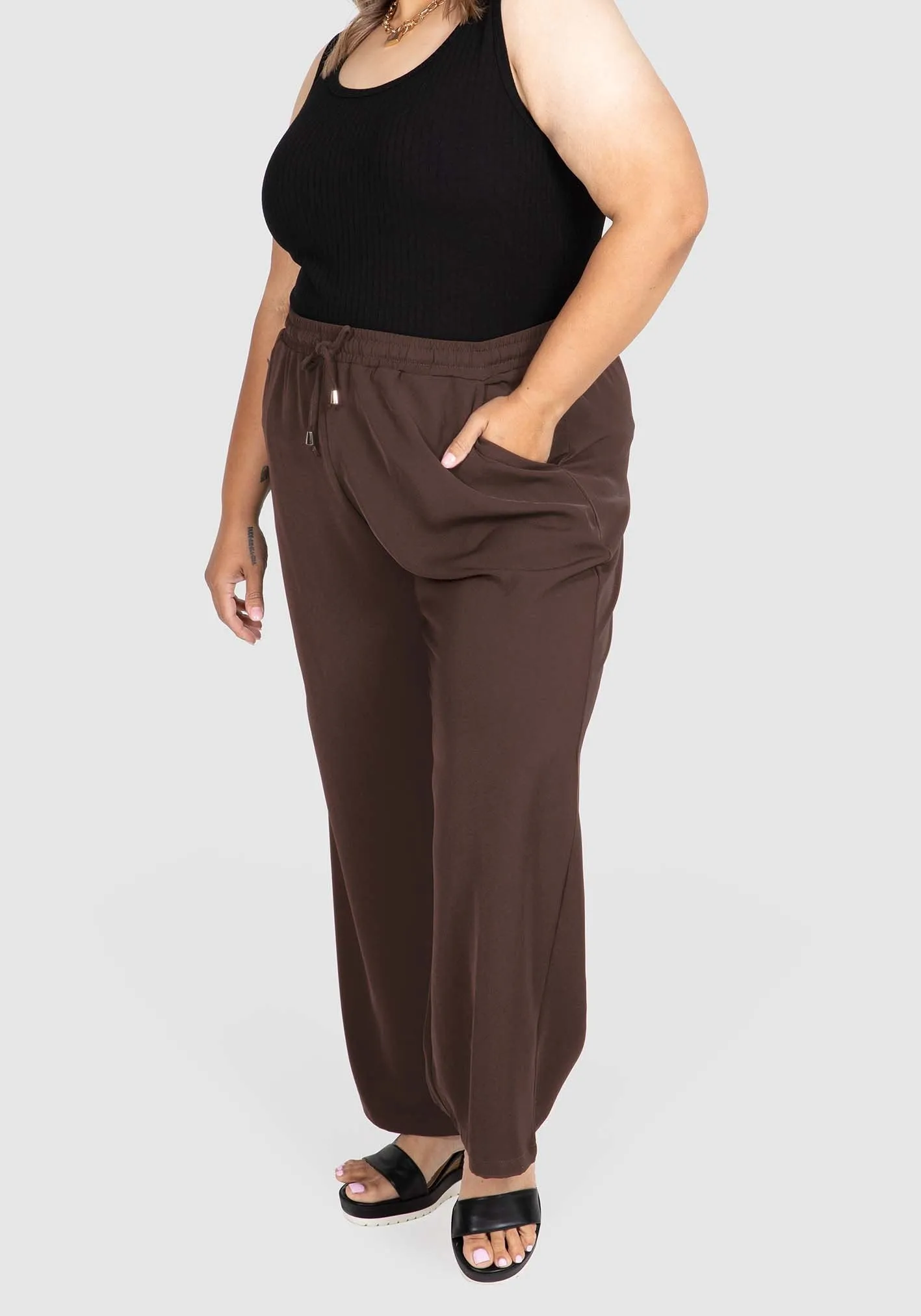Stella Wide Leg Pant   - Chocolate