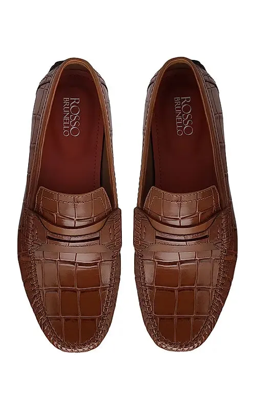 Tan Croco Textured Moccasins
