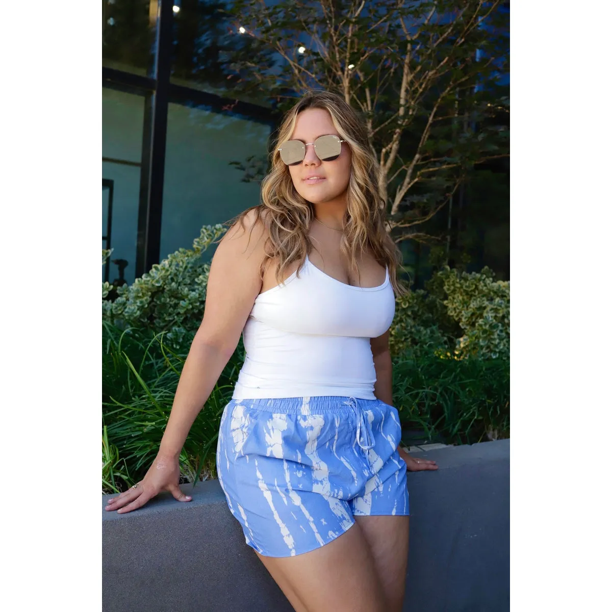 TIE DYE DRAWSTRING SHORTS - BLUE