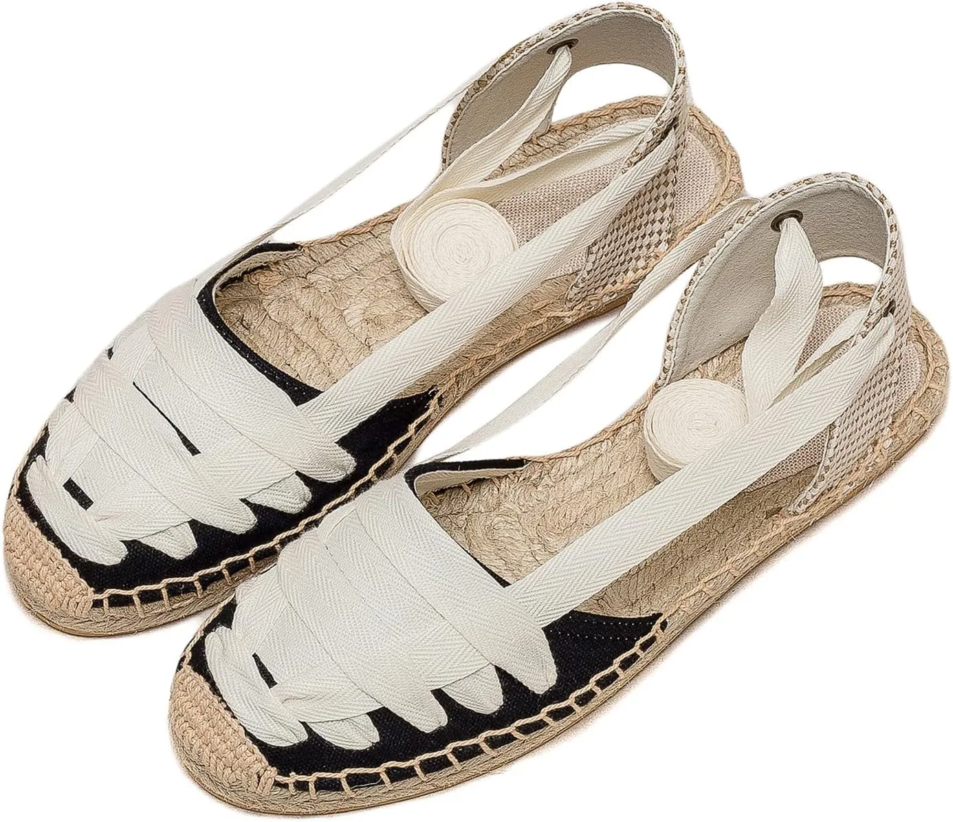 U-lite Canvas Strappy Sandals for Women, Back Strap Espadrilles with Woven Hemp Sole, Lightweight and Breathable Casual Shoes with Round Toe and Low Cut Design