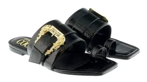 Versace Jeans Couture Black Logo Baroque Flat Slip On Mule Sandals-