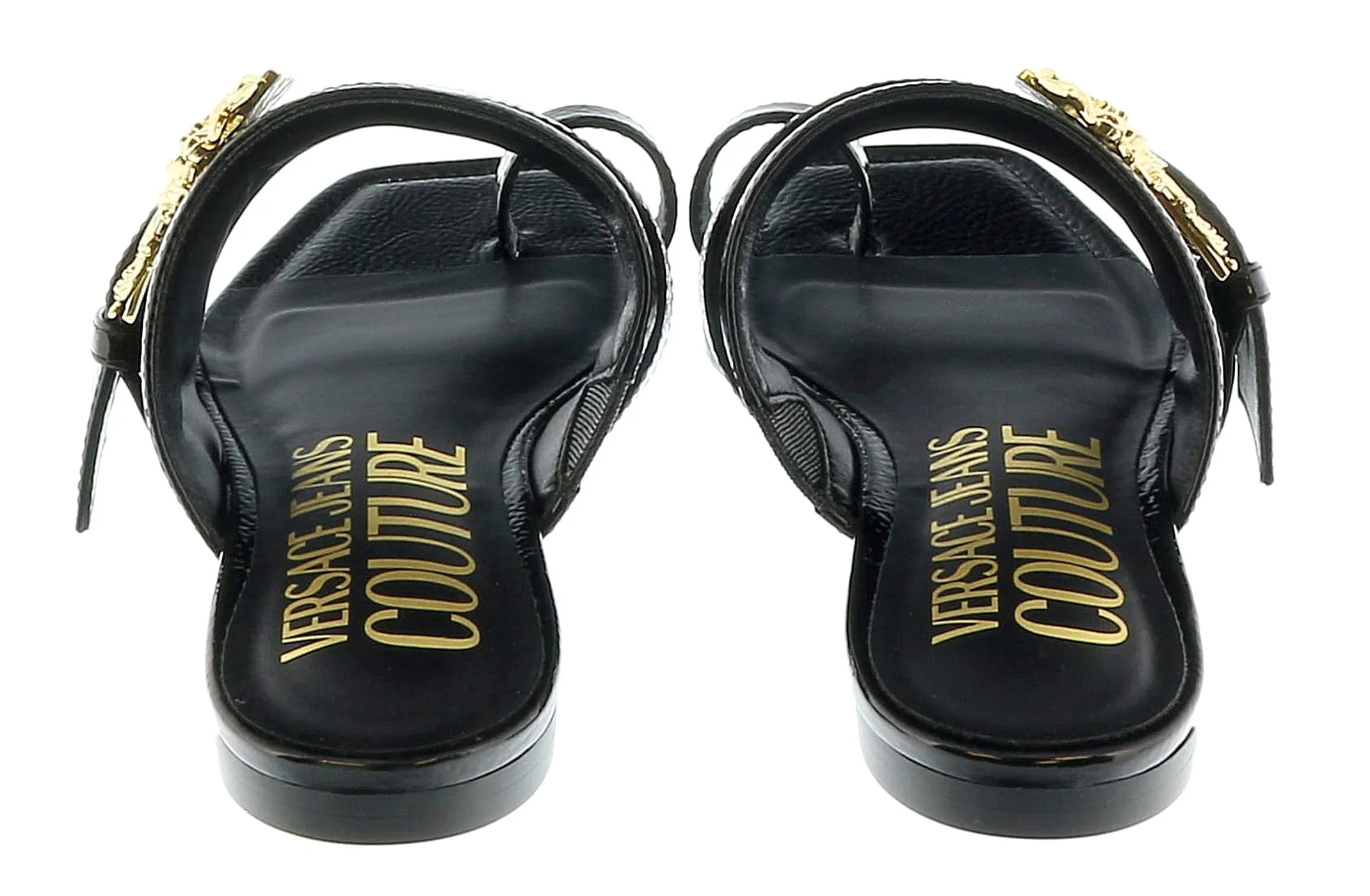 Versace Jeans Couture Black Logo Baroque Flat Slip On Mule Sandals-