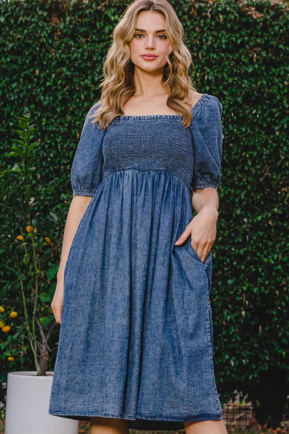 Willa Washed Smocked Puff Sleeve Dress