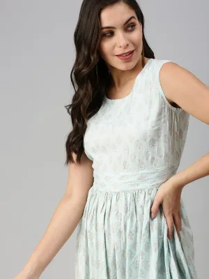 Women Casual Printed Fit and Flare Blue Dress