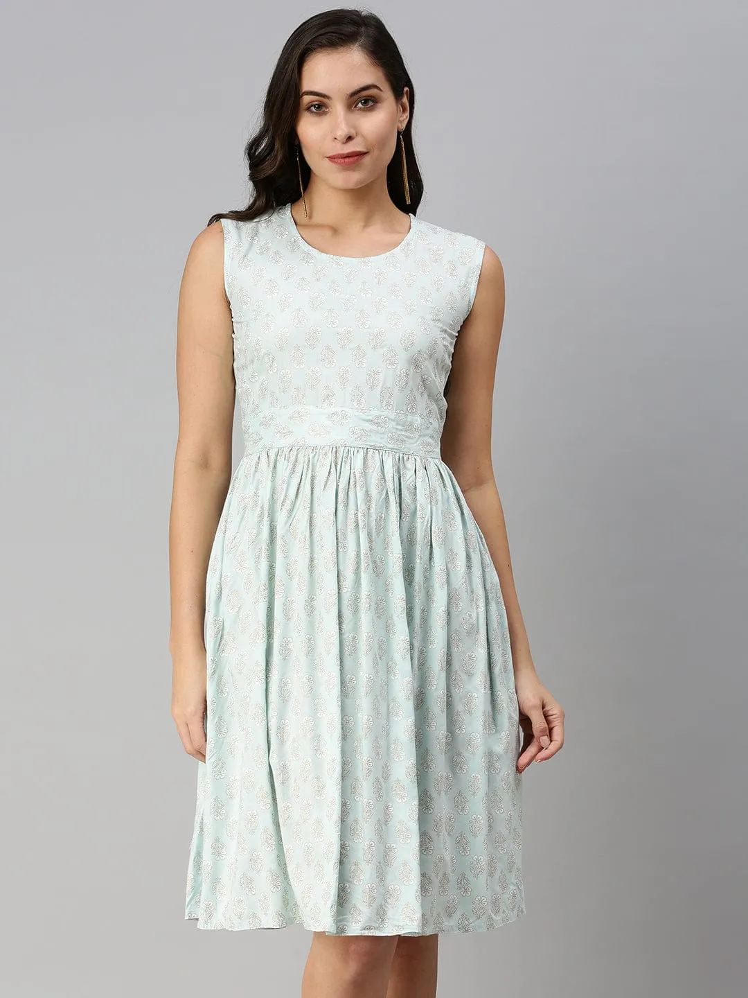 Women Casual Printed Fit and Flare Blue Dress