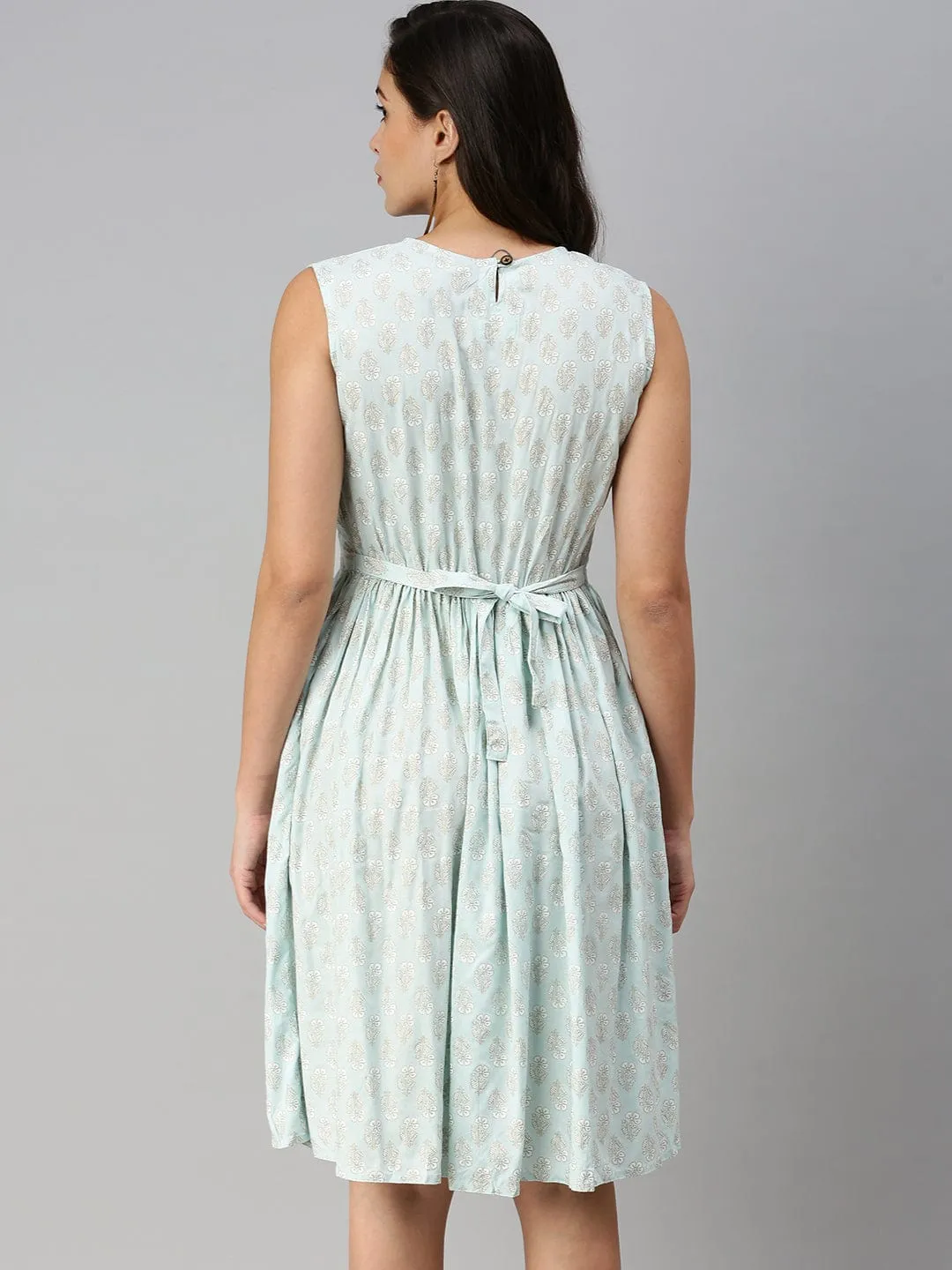 Women Casual Printed Fit and Flare Blue Dress
