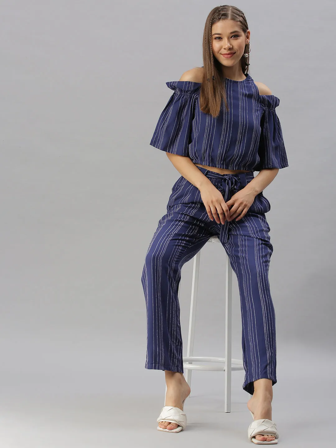 Women Striped Blue Co-Ords Set