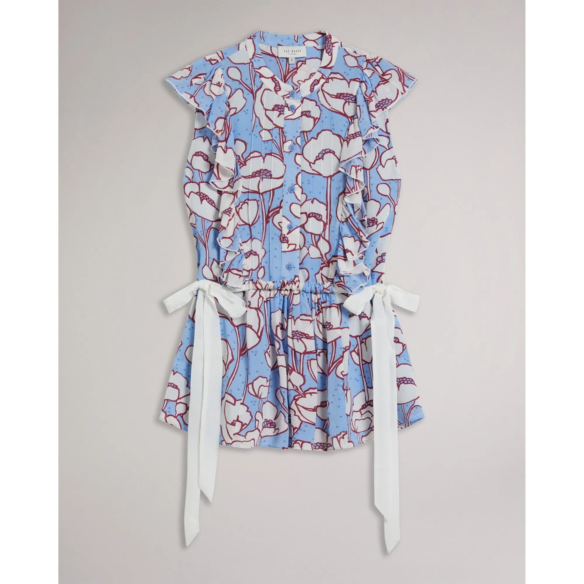 Women Wmb-Audriar-Sleeveless Frilled Top With Contrast Ties - Blue