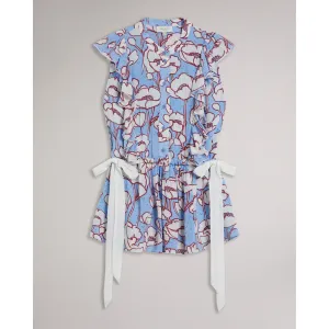Women Wmb-Audriar-Sleeveless Frilled Top With Contrast Ties - Blue