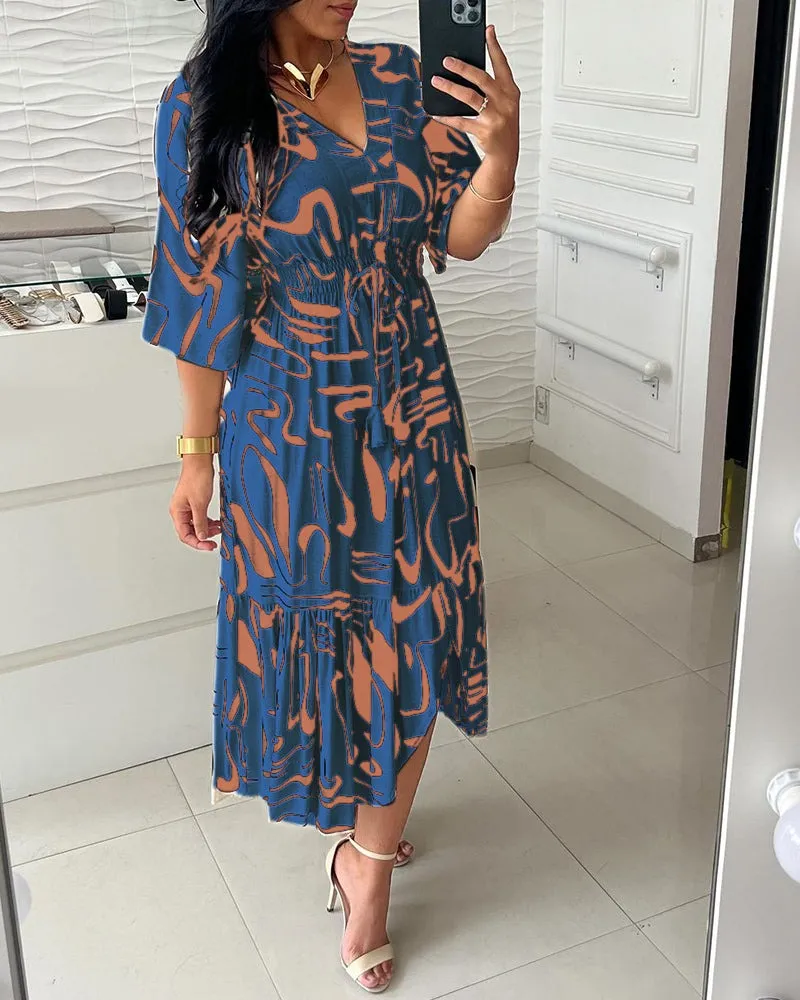 Women's Abstract Print Midi Dress | Elegant & Flowing