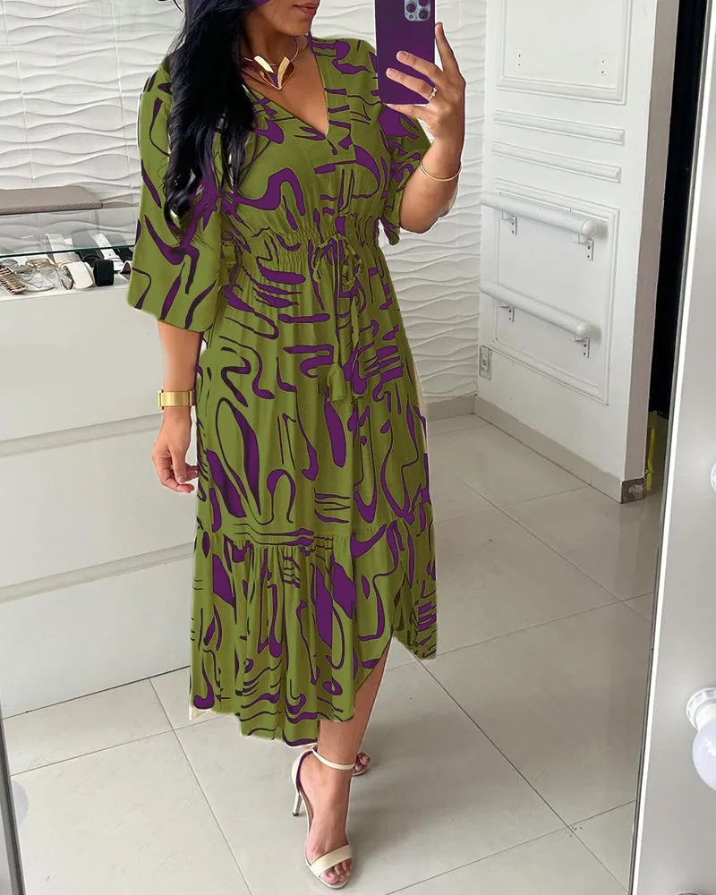 Women's Abstract Print Midi Dress | Elegant & Flowing