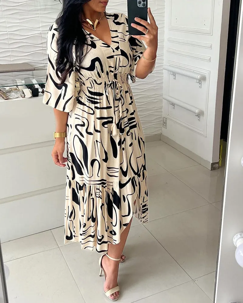 Women's Abstract Print Midi Dress | Elegant & Flowing