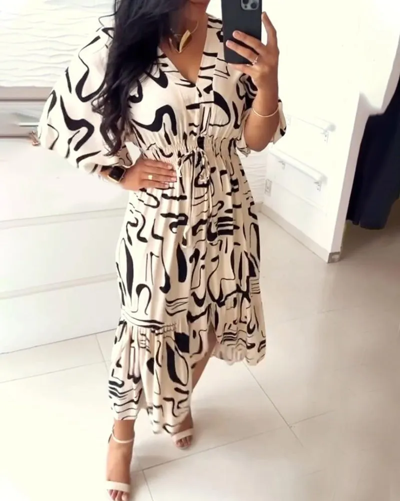 Women's Abstract Print Midi Dress | Elegant & Flowing
