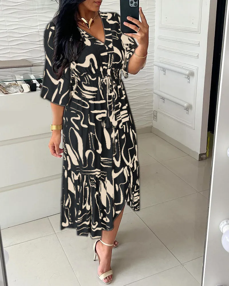 Women's Abstract Print Midi Dress | Elegant & Flowing