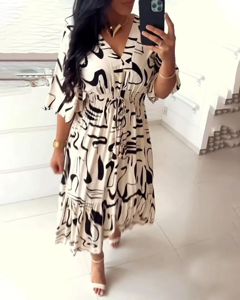 Women's Abstract Print Midi Dress | Elegant & Flowing