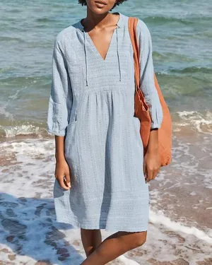 Women's Beach Dress - Loose Fit - Lightweight Breathable Fabric - V-Neck 3/4 Sleeve
