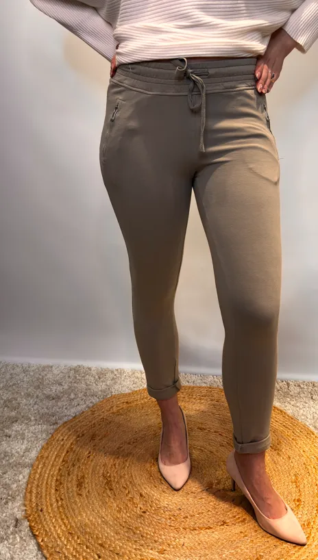 Zip Pocket Joggers  Taupe