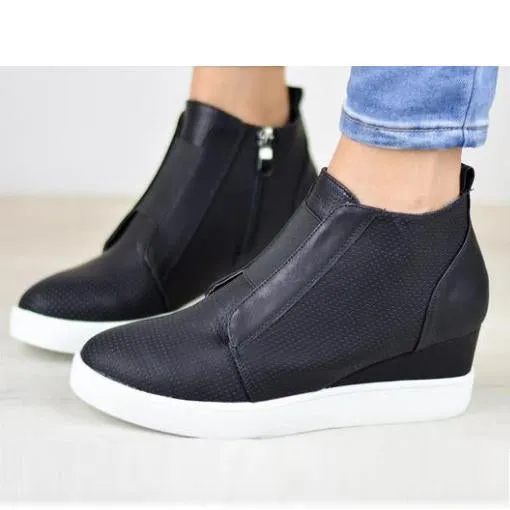 Zipper Slip-On Wedge Shoes